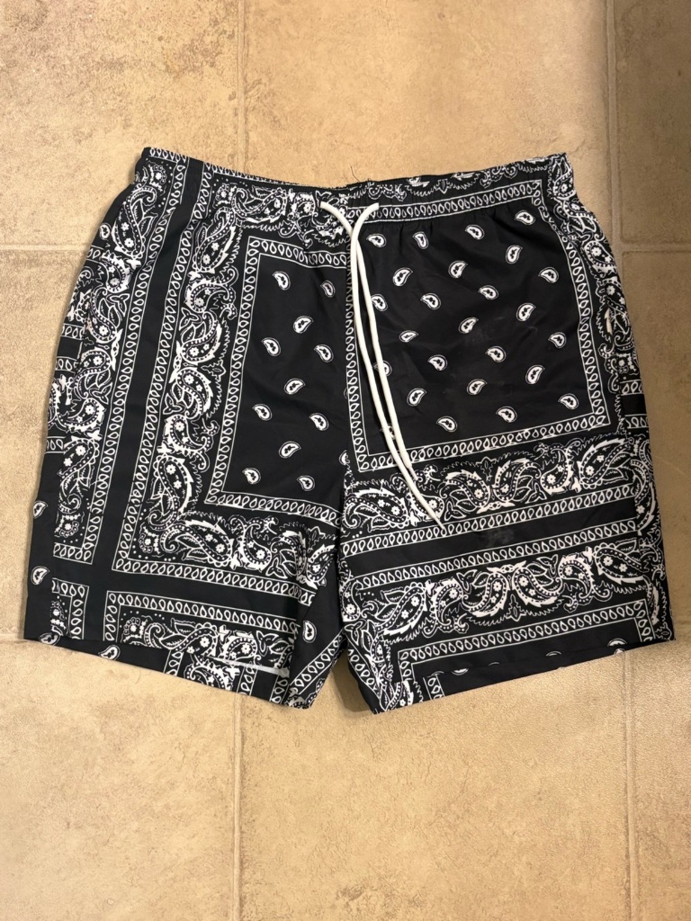 Black Paisley Print Men’s Swim Trunks